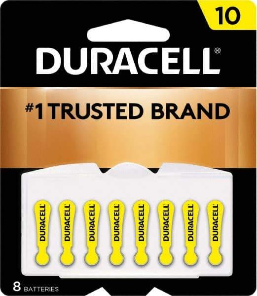 Duracell - Size 10, Zinc Air, 8 Pack, Hearing Aid Battery - 1.4 Volts, Flat Terminal, PR70, ANSI 7005ZD Regulated - Eagle Tool & Supply