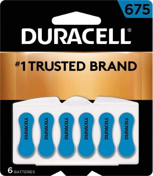 Duracell - Size 675, Zinc Air, 6 Pack, Hearing Aid Battery - 1.4 Volts, Flat Terminal, PR44, ANSI 7003ZD Regulated - Eagle Tool & Supply