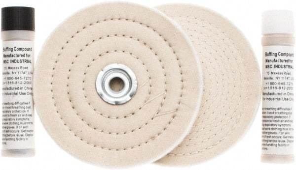 Value Collection - 6" Diam Cushion Sewn, Spiral Sewn Buffing Wheel Set - 1/2 & 7/8" Arbor Hole - Eagle Tool & Supply