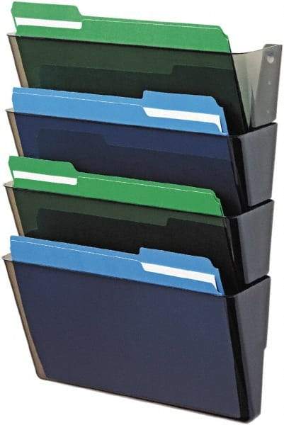 Deflect-o - 13" Wide x 7" High x 4" Deep Plastic Wall File - 4 Compartments, Smoke - Eagle Tool & Supply