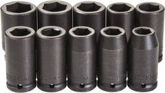 Proto - 10 Piece 3/4" Drive Black Finish Deep Well Impact Socket Set - 6 Points, 19mm to 33mm Range, Metric Measurement Standard - Eagle Tool & Supply