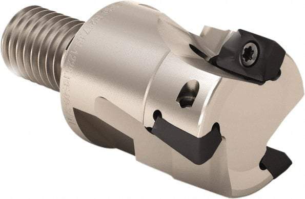 Seco - 25mm Cut Diam, 9mm Max Depth of Cut, 30mm OAL, Indexable Square Shoulder End Mill - XOMX 10T3 Inserts, M12 Modular Connection, 90° Lead Angle, Through Coolant, Series Turbo 10 - Eagle Tool & Supply