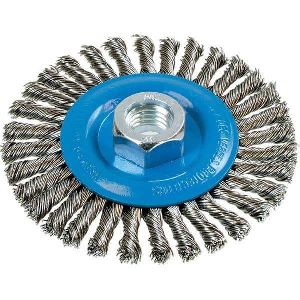 WALTER Surface Technologies - 4" OD, 5/8-11 Arbor Hole, Stringer Bead Stainless Steel Wheel Brush - 3/16" Face Width, 0.02" Filament Diam, 20,000 RPM - Eagle Tool & Supply