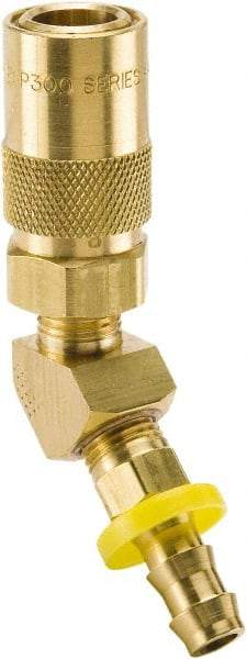 Parker - Nonthreaded Brass Hydraulic Hose Push-Lok Hose Barb Coupler & 45° Fitting - 200 psi, 12 GPM, 1/2" Hose Diam, Series Moldmate - Eagle Tool & Supply