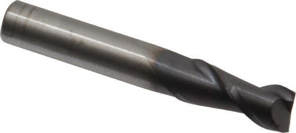 Accupro - 3/8", 7/8" LOC, 3/8" Shank Diam, 2-1/2" OAL, 2 Flute, Solid Carbide Square End Mill - Single End, AlTiN Finish, Spiral Flute, 40° Helix, Centercutting, Right Hand Cut, Right Hand Flute - Eagle Tool & Supply