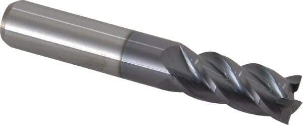 Accupro - 7/16", 1" LOC, 7/16" Shank Diam, 2-3/4" OAL, 4 Flute, Solid Carbide Square End Mill - Single End, AlTiN Finish, Spiral Flute, 40° Helix, Centercutting, Right Hand Cut, Right Hand Flute - Eagle Tool & Supply