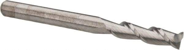 Accupro - 1/8", 1/2" LOC, 1/8" Shank Diam, 1-1/2" OAL, 2 Flute, Solid Carbide Square End Mill - Single End, Uncoated, Spiral Flute, 40° Helix, Centercutting, Right Hand Cut, Right Hand Flute - Eagle Tool & Supply
