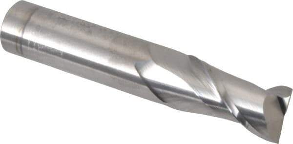 Accupro - 5/8", 1-1/4" LOC, 5/8" Shank Diam, 3-1/2" OAL, 2 Flute, Solid Carbide Square End Mill - Single End, Uncoated, Spiral Flute, 40° Helix, Centercutting, Right Hand Cut, Right Hand Flute - Eagle Tool & Supply