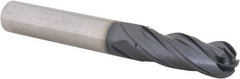 Iscar - 3/8" Diam, 1" LOC, 4 Flute Solid Carbide Ball End Mill - TiAlN Finish, Single End, 3" OAL, 3/8" Shank Diam, Spiral Flute - Eagle Tool & Supply