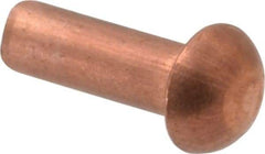 Made in USA - 1/8" Body Diam, Round Copper Solid Rivet - 3/8" Length Under Head - Eagle Tool & Supply