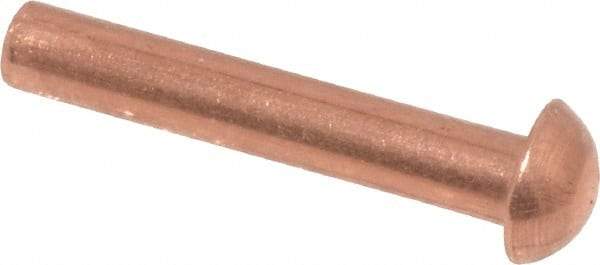 Made in USA - 1/8" Body Diam, Round Copper Solid Rivet - 3/4" Length Under Head - Eagle Tool & Supply