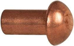 Made in USA - 3/16" Body Diam, Round Copper Solid Rivet - 3/8" Length Under Head - Eagle Tool & Supply