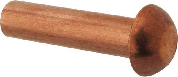 Made in USA - 3/16" Body Diam, Round Copper Solid Rivet - 3/4" Length Under Head - Eagle Tool & Supply