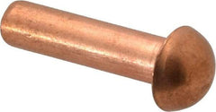 Made in USA - 1/4" Body Diam, Round Copper Solid Rivet - 1" Length Under Head - Eagle Tool & Supply