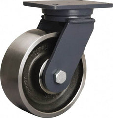 Hamilton - 8" Diam x 3" Wide x 10-1/2" OAH Top Plate Mount Swivel Caster - Forged Steel, 3,500 Lb Capacity, Precision Ball Bearing, 5-1/4 x 7-1/4" Plate - Eagle Tool & Supply