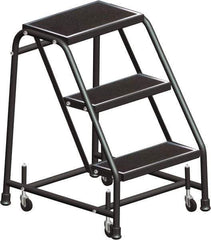 Ballymore - 28" 3 Step Ladder - Rolling Safety Ladder, 450 Lb Capacity, 28-1/2" Platform Height, 30" Base Width x 25" Base Depth, Perforated Tread - Eagle Tool & Supply