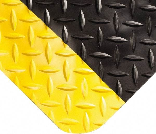 Wearwell - 19' Long x 3' Wide, Dry Environment, Anti-Fatigue Matting - Black with Yellow Borders, Vinyl with Nitrile Blend Base, Beveled on 4 Sides - Eagle Tool & Supply