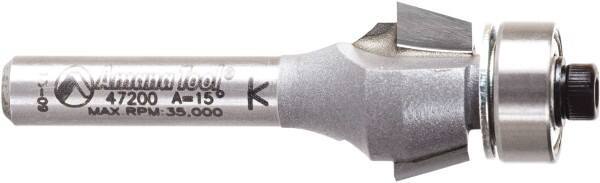 Amana Tool - 5/8" Cut Diam, 9/32" Length of Cut, 2 Flute Chamfer Edge Profile Router Bit - Carbide-Tipped, 1/4" Shank Diam, 2-3/32" OAL, Uncoated - Eagle Tool & Supply