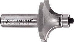 Amana Tool - 1-1/2" Cut Diam, 3/4" Length of Cut, 2 Flute Round-Over Edge Profile Router Bit - Carbide-Tipped, 1/2" Shank Diam, 2-5/8" OAL, Uncoated - Eagle Tool & Supply