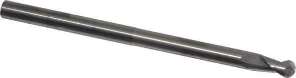 SGS - 1/4" Diam, 3/8" LOC, 2 Flute Solid Carbide Ball End Mill - Uncoated, Single End, 4" OAL, 1/4" Shank Diam, Spiral Flute - Eagle Tool & Supply