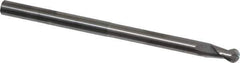 SGS - 1/4" Diam, 3/8" LOC, 2 Flute Solid Carbide Ball End Mill - Uncoated, Single End, 4" OAL, 1/4" Shank Diam, Spiral Flute - Eagle Tool & Supply