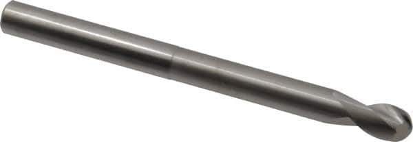 SGS - 1/2" Diam, 5/8" LOC, 2 Flute Solid Carbide Ball End Mill - Uncoated, Single End, 6" OAL, 1/2" Shank Diam, Spiral Flute - Eagle Tool & Supply