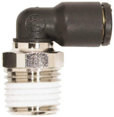 Coilhose Pneumatics - 3/8" OD, 1/4 NPT, Glass Reinforced Nylon/Nickel Plated Brass Push-to-Connect Male Swivel Elbow - 225 Max psi - Eagle Tool & Supply