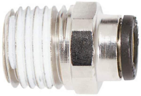 Coilhose Pneumatics - 3/8" OD, 1/4 NPT, Glass Reinforced Nylon/Nickel Plated Brass Push-to-Connect Male Connector - 225 Max psi, Tube to Male NPT - Eagle Tool & Supply