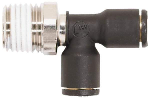Coilhose Pneumatics - 5/32" OD, 1/8 NPT, Glass Reinforced Nylon/Nickel Plated Brass Push-to-Connect Male Swivel Run Tee - 225 Max psi - Eagle Tool & Supply