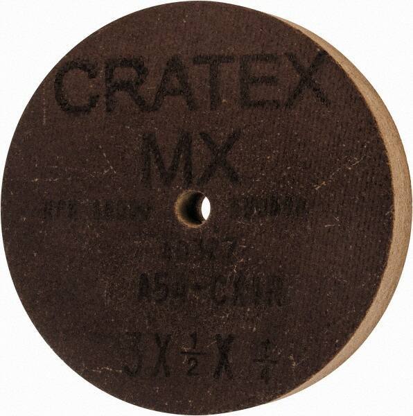 Cratex - 3" Diam x 1/4" Hole x 1/2" Thick, 54 Grit Surface Grinding Wheel - Aluminum Oxide, Type 1, Coarse Grade, 18,080 Max RPM, No Recess - Eagle Tool & Supply