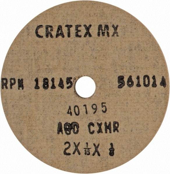 Cratex - 2" Diam x 1/4" Hole x 1/16" Thick, 80 Grit Surface Grinding Wheel - Aluminum Oxide, Type 1, Medium Grade, 18,145 Max RPM, No Recess - Eagle Tool & Supply