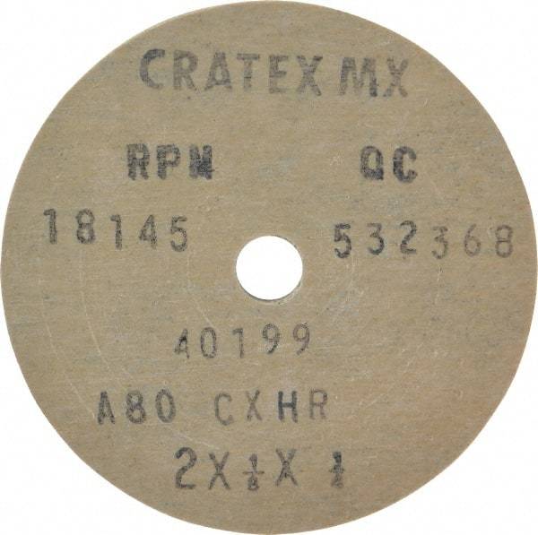 Cratex - 2" Diam x 1/4" Hole x 1/8" Thick, 80 Grit Surface Grinding Wheel - Aluminum Oxide, Type 1, Medium Grade, 18,145 Max RPM, No Recess - Eagle Tool & Supply