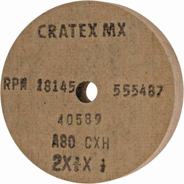 Cratex - 2" Diam x 1/4" Hole x 3/8" Thick, 80 Grit Surface Grinding Wheel - Aluminum Oxide, Type 1, Medium Grade, 18,145 Max RPM, No Recess - Eagle Tool & Supply