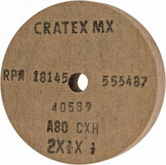 Cratex - 2" Diam x 1/4" Hole x 3/8" Thick, 80 Grit Surface Grinding Wheel - Aluminum Oxide, Type 1, Medium Grade, 18,145 Max RPM, No Recess - Eagle Tool & Supply