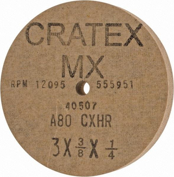 Cratex - 3" Diam x 1/4" Hole x 3/8" Thick, 80 Grit Surface Grinding Wheel - Aluminum Oxide, Type 1, Medium Grade, 12,095 Max RPM, No Recess - Eagle Tool & Supply