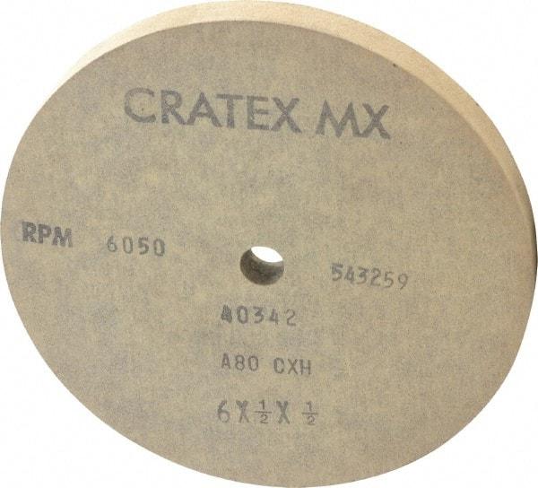 Cratex - 6" Diam x 1/2" Hole x 1/2" Thick, 80 Grit Surface Grinding Wheel - Aluminum Oxide, Type 1, Medium Grade, 6,050 Max RPM, No Recess - Eagle Tool & Supply