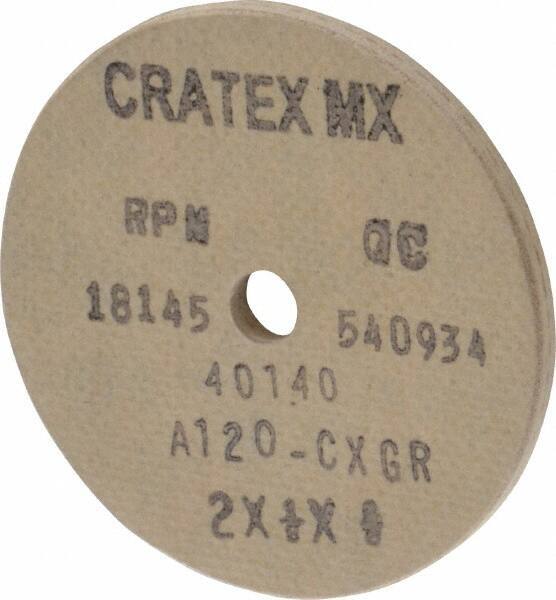 Cratex - 2" Diam x 1/4" Hole x 1/8" Thick, 120 Grit Surface Grinding Wheel - Aluminum Oxide, Type 1, Fine Grade, 18,145 Max RPM, No Recess - Eagle Tool & Supply