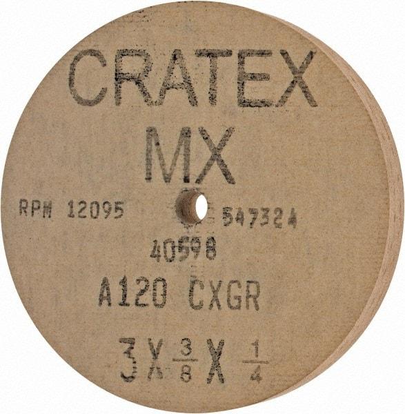 Cratex - 3" Diam x 1/4" Hole x 3/8" Thick, 120 Grit Surface Grinding Wheel - Aluminum Oxide, Type 1, Fine Grade, 12,095 Max RPM, No Recess - Eagle Tool & Supply