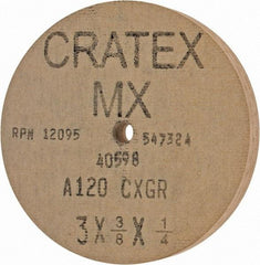 Cratex - 3" Diam x 1/4" Hole x 3/8" Thick, 120 Grit Surface Grinding Wheel - Aluminum Oxide, Type 1, Fine Grade, 12,095 Max RPM, No Recess - Eagle Tool & Supply