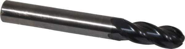 OSG - 8mm Diam, 21mm LOC, 4 Flute Solid Carbide Ball End Mill - TiAlN Finish, Single End, 64mm OAL, 8mm Shank Diam, Spiral Flute - Eagle Tool & Supply