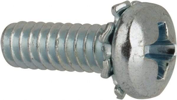 Value Collection - #6-32 UNC, 7/16" Length Under Head Phillips Drive Machine Screw - Pan Head, Grade J82 Steel, Zinc-Plated Finish, External Tooth - Eagle Tool & Supply