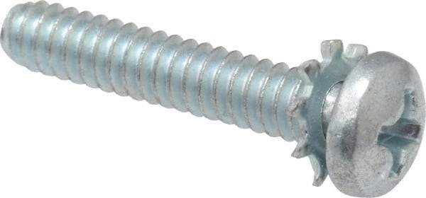 Value Collection - #6-32 UNC, 3/4" Length Under Head Phillips Drive Machine Screw - Pan Head, Grade J82 Steel, Zinc-Plated Finish, External Tooth - Eagle Tool & Supply
