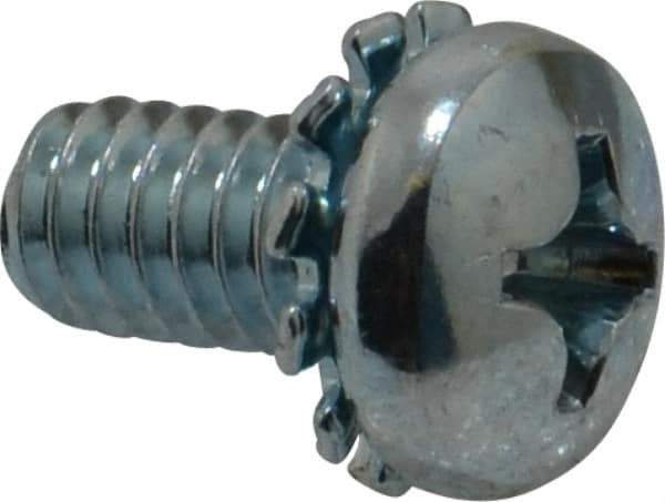Value Collection - 1/4-20 UNC, 1/2" Length Under Head Phillips Drive Machine Screw - Pan Head, Grade J82 Steel, Zinc-Plated Finish, External Tooth - Eagle Tool & Supply