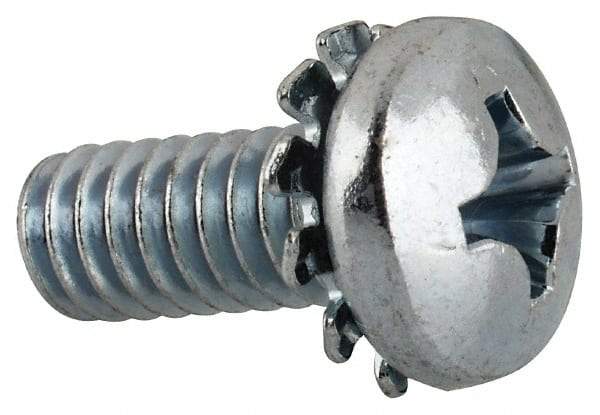 Value Collection - 1/4-20 UNC, 5/8" Length Under Head Phillips Drive Machine Screw - Pan Head, Grade J82 Steel, Zinc-Plated Finish, External Tooth - Eagle Tool & Supply