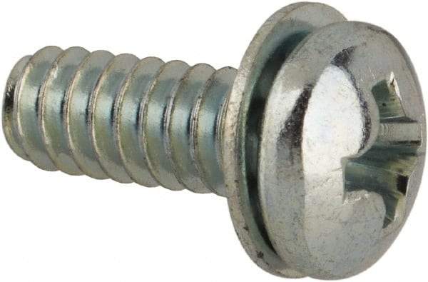 Value Collection - #6-32 UNC, 3/8" Length Under Head Phillips Drive Machine Screw - Pan Head, Grade J82 Steel, Zinc-Plated Finish, Internal Tooth - Eagle Tool & Supply