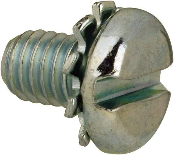 Value Collection - #10-32 UNF, 5/16" Length Under Head Slotted Drive Machine Screw - Pan Head, Grade J82 Steel, Zinc-Plated Finish, External Tooth - Eagle Tool & Supply