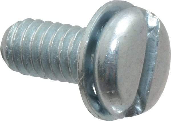 Value Collection - #8-32 UNC, 3/8" Length Under Head Slotted Drive Machine Screw - Pan Head, Grade J82 Steel, Zinc-Plated Finish, Internal Tooth - Eagle Tool & Supply