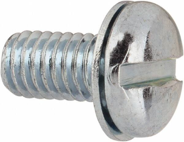 Value Collection - #10-32 UNF, 3/8" Length Under Head Slotted Drive Machine Screw - Pan Head, Grade J82 Steel, Zinc-Plated Finish, Internal Tooth - Eagle Tool & Supply