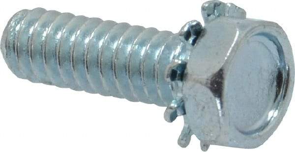 Value Collection - #10-24 UNC, 5/8" Length Under Head Hex Drive Machine Screw - Hex Head, Grade J82 Steel, Zinc-Plated Finish, External Tooth - Eagle Tool & Supply