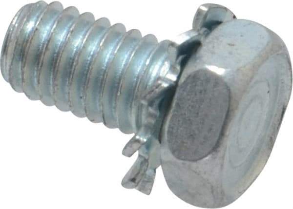 Value Collection - #10-32 UNF, 3/8" Length Under Head Hex Drive Machine Screw - Hex Head, Grade J82 Steel, Zinc-Plated Finish, External Tooth - Eagle Tool & Supply